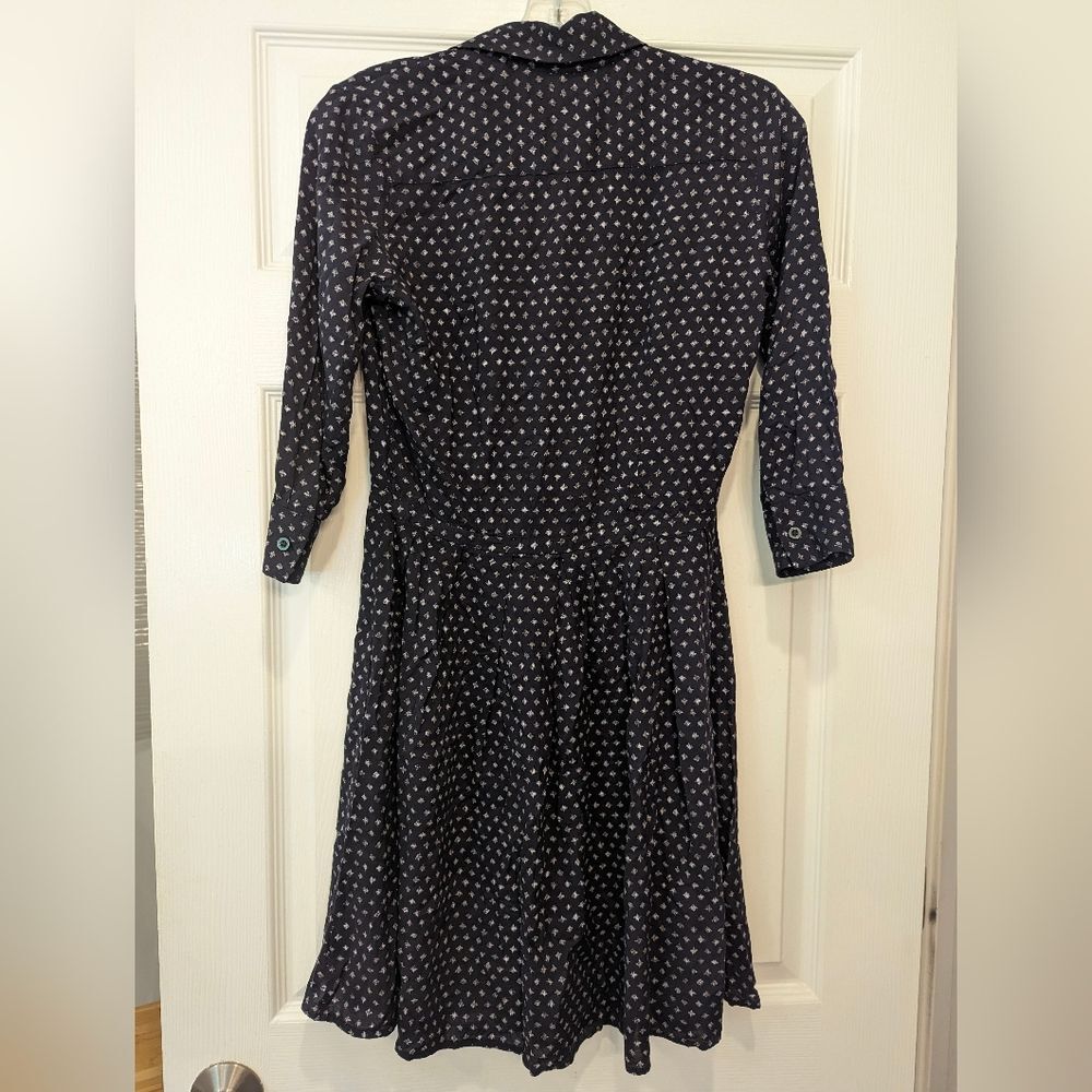Anthropologie Tylho Blue watern pleaded button midi v-neck Dress 3/4 sleeve XS - Picture 2 of 11